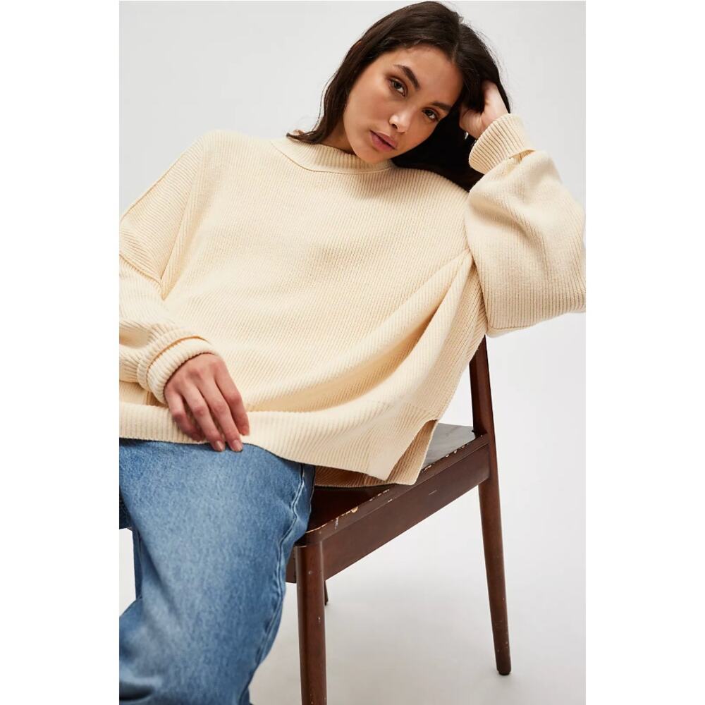 Free people Cream Ribbed Easy Street Sweater tunic - Picture 2 of 7